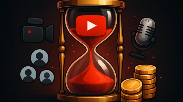 Cuándo comenzar en YouTube: ilustración con reloj de arena y logo de YouTube representando el momento ideal para iniciar un canal